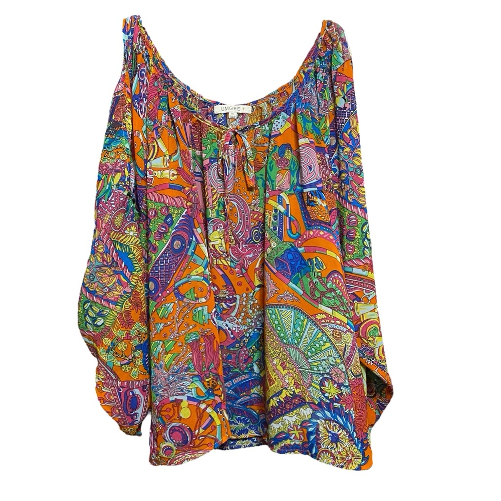 Umgee Vibrant Sheer Jungle Print Women's Top 1X
